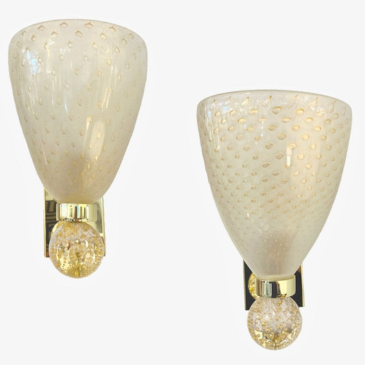 Contemporary Italian Art Deco Design Crystal Gold Frosted Murano Glass Sconces