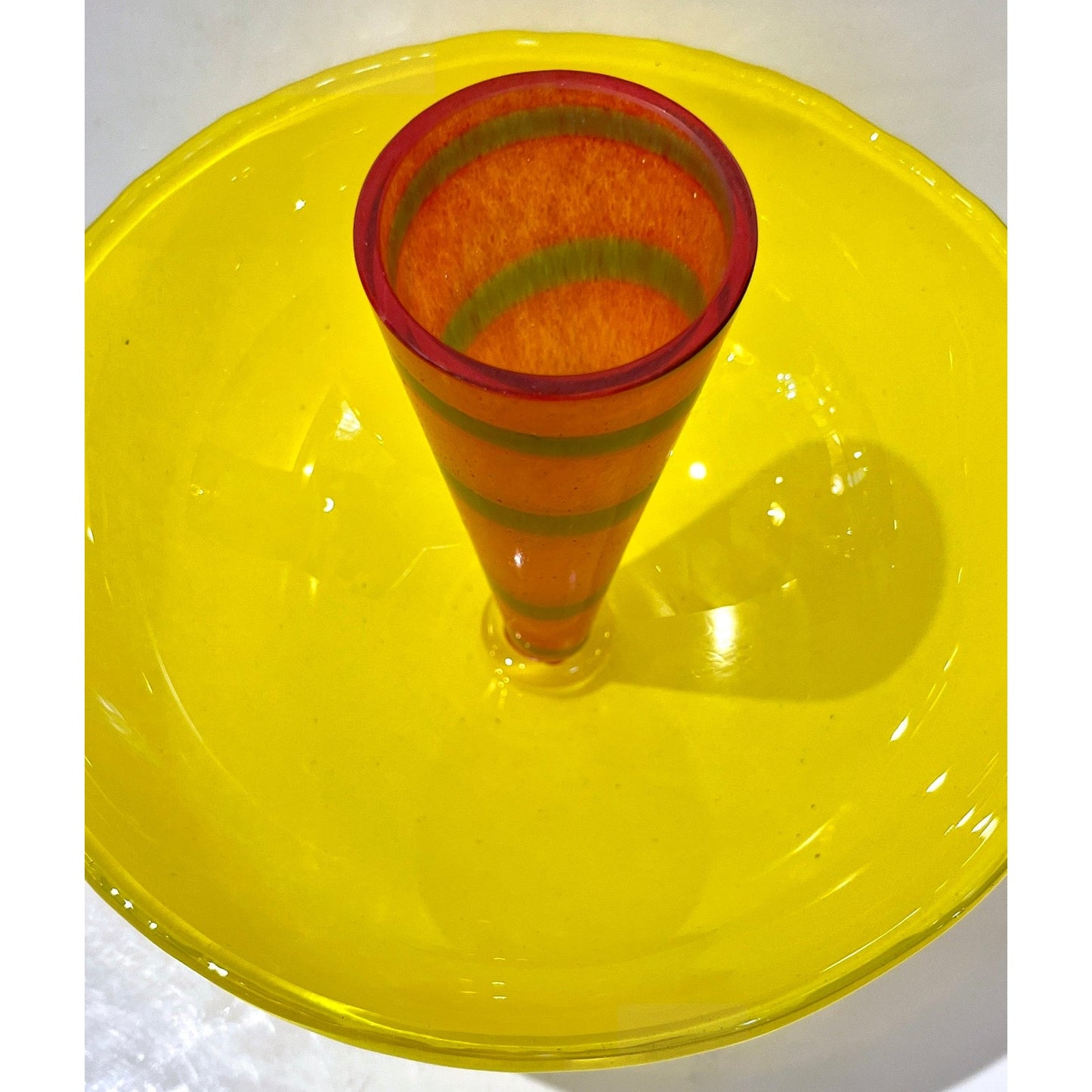 1990s Barovier Toso Yellow Red Murano Glass Multi Functional Bowl with Vase