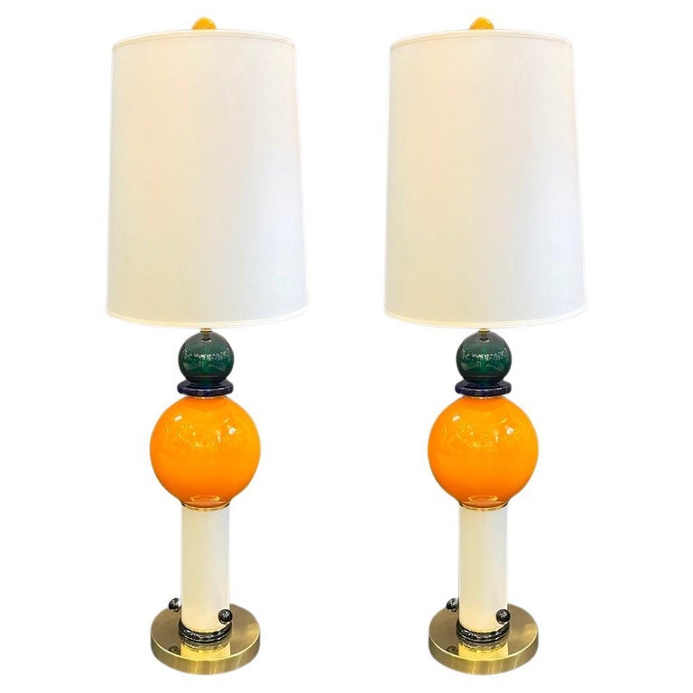 Postmodern Italian Memphis Style Green Blue White Orange Murano Glass Lamps