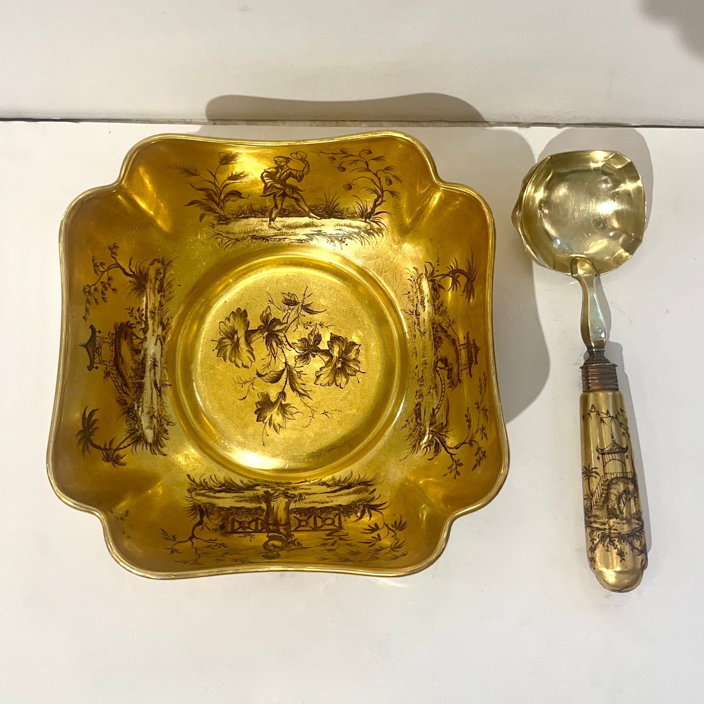 1959 French Black Gold Gilt Porcelain Gold Bowl Spool Signed
