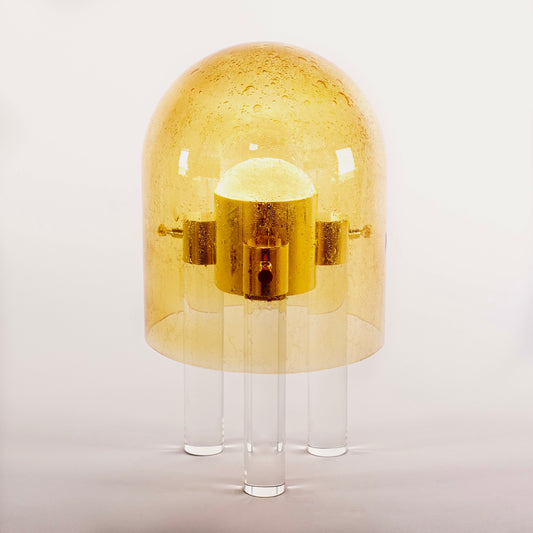 Wireless Italian Dimmable Amber Murano Glass Space Age Gold Brass Table Lamp