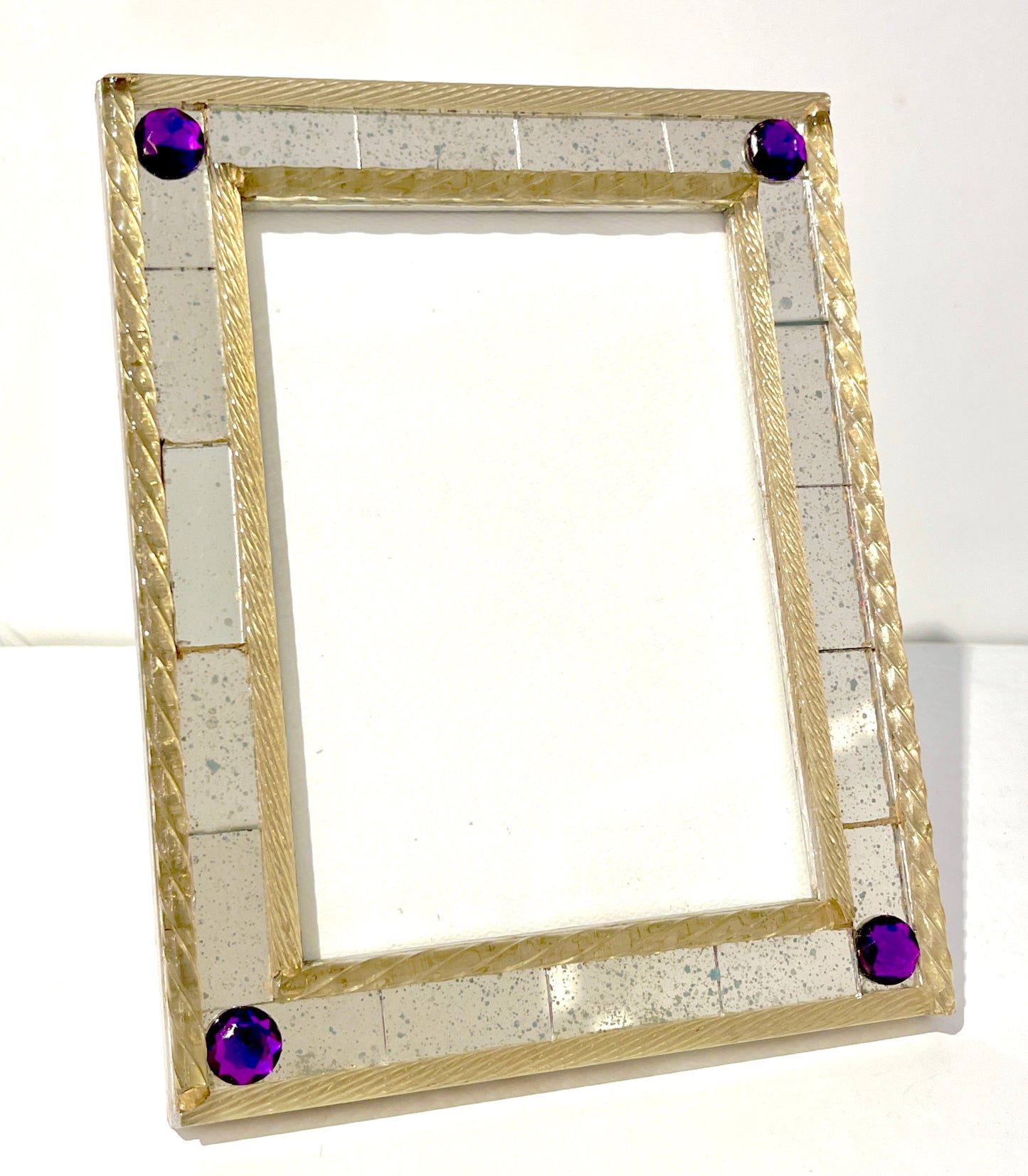 1960s Italian Vintage Mirror & Gold Twisted Murano Glass Silvered Photo Frame