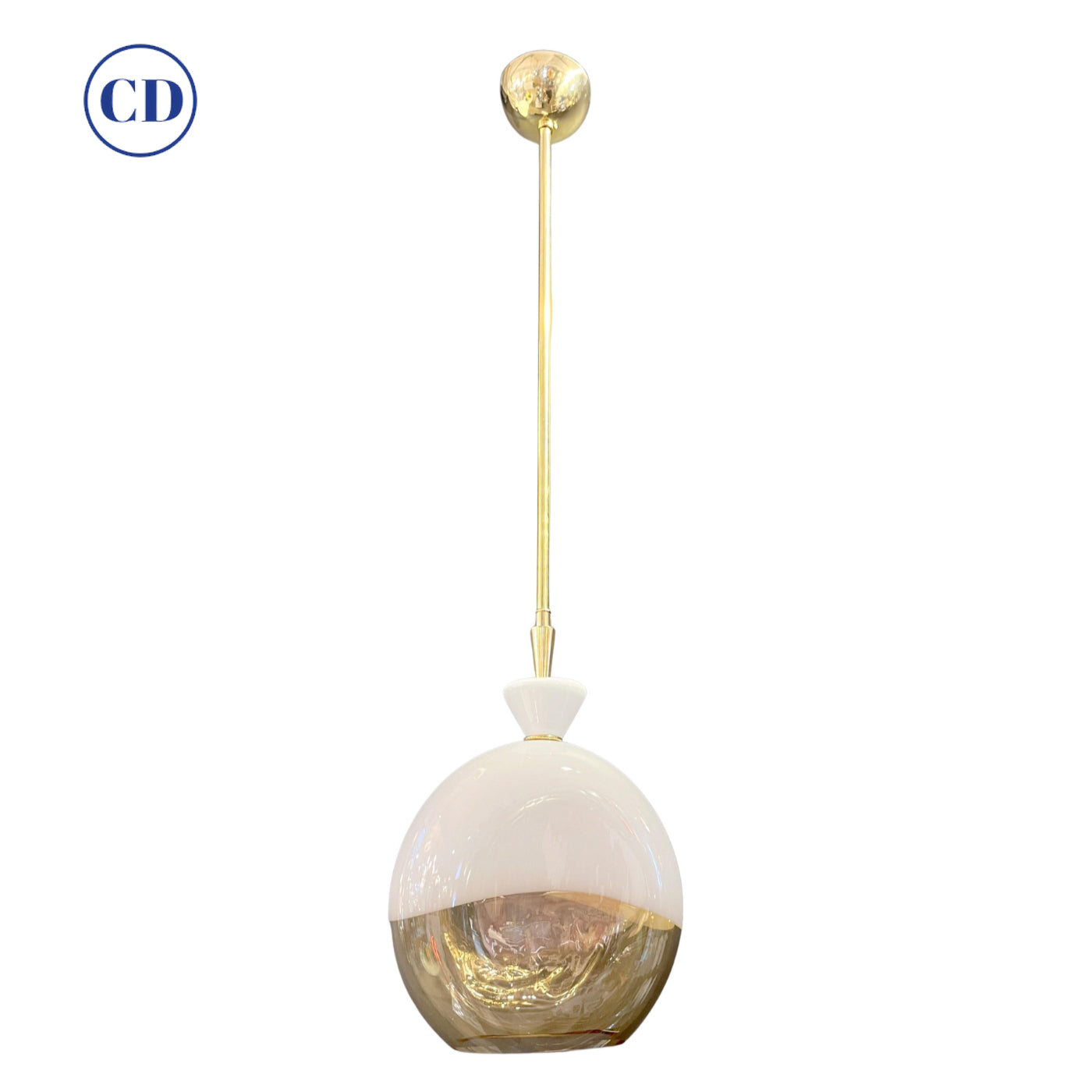 Bespoke Italian Organic Amber White Flat Spheroid Murano Glass Pendant Light