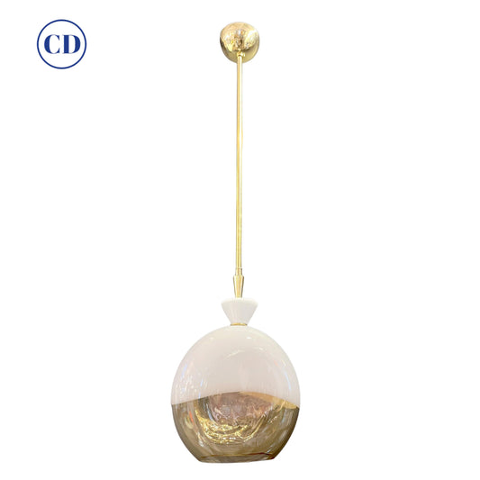 Bespoke Italian Organic Amber White Flat Spheroid Murano Glass Pendant Light