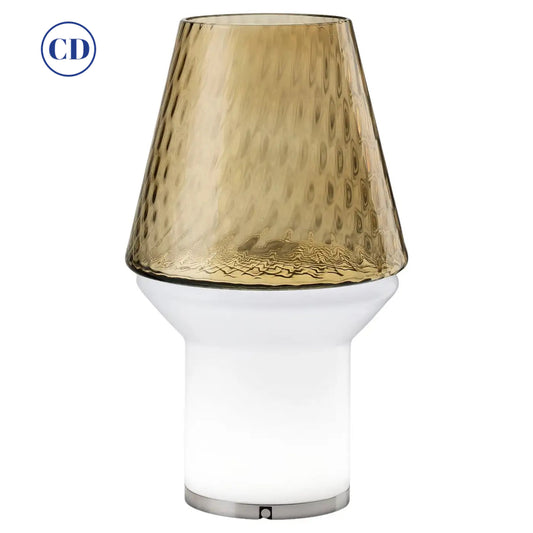 Italian Wireless Dimmable White Amber Gold Glass Portable Table Lamp/Lit Vase