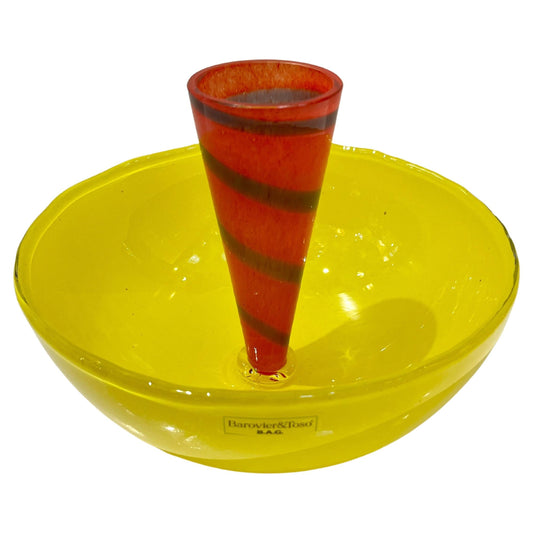 1990s Barovier Toso Yellow Red Murano Glass Multi Functional Bowl with Vase