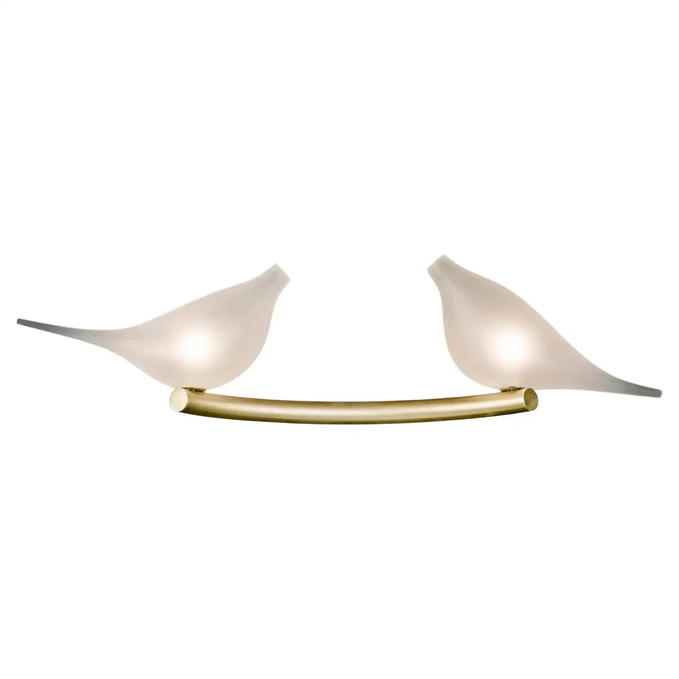 Italian Pair Of Organic Frosted Glass Bird Satin Gold Sconce