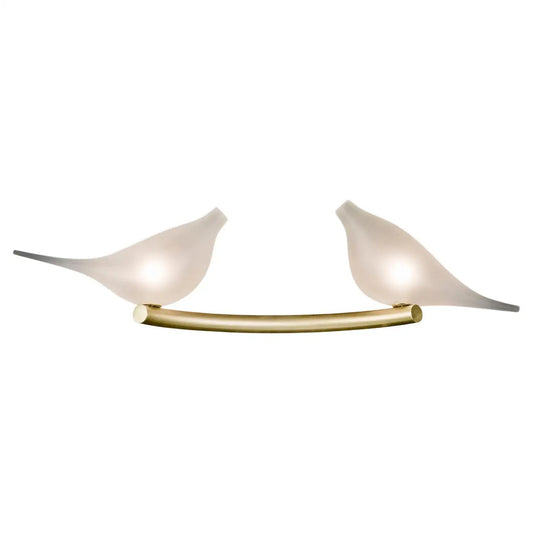 Italian Pair Of Organic Frosted Glass Bird Satin Gold Sconce