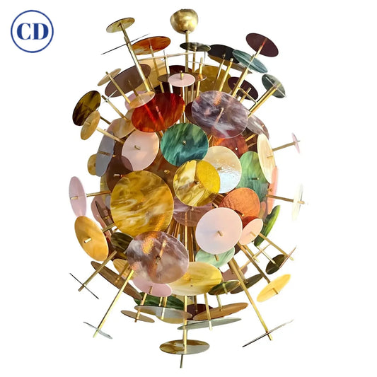 Italian Monumental Gold Pink Green Murano Glass Oval Bronze Sputnik Chandelier