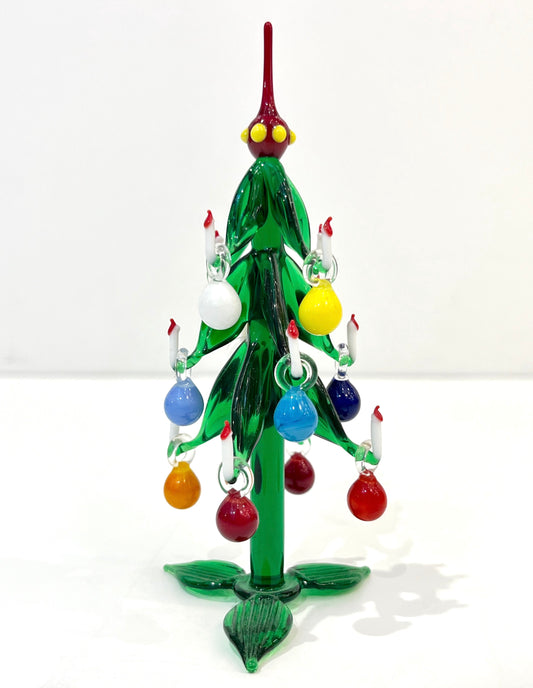 Contemporary Italian Green Murano Glass Christmas Tree Sculpture with ornaments