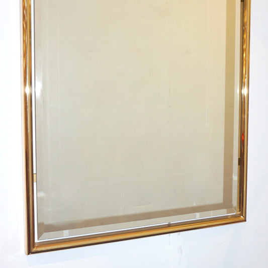 1960s Italian Minimalist Brass Full Floating Mirror with Round Arched Top Frame