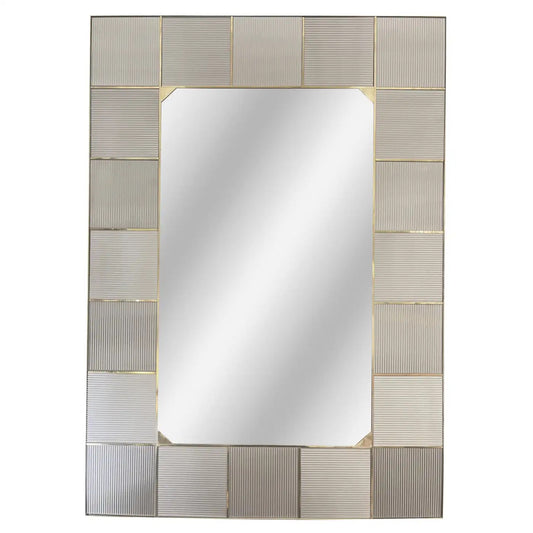 Modern Italian Art Deco Silver Gray Murano Art Glass Geometric Tile Brass Mirror