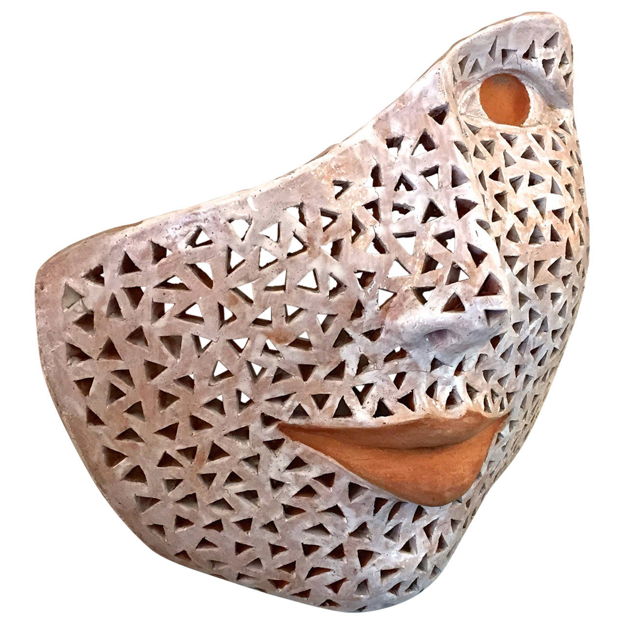 Italian Modern Perforated White Enameled Terracotta Wall Sculpture by Ginestroni