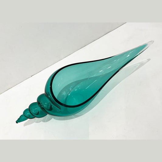 1980 Romano Donà Italian Modern Aqua Turquoise Murano Art Glass Spire Shell Bowl