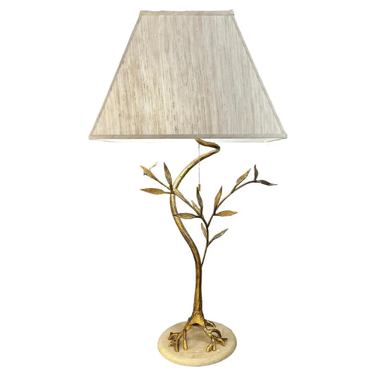 1970s Vintage French Jacques Duval Brasseur Gold Gilded Leaf Tree Lamp on Marble