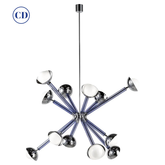 Multiforme for Cosulich Italian Contemporary Chrome Blue Glass 12-Light Sputnik