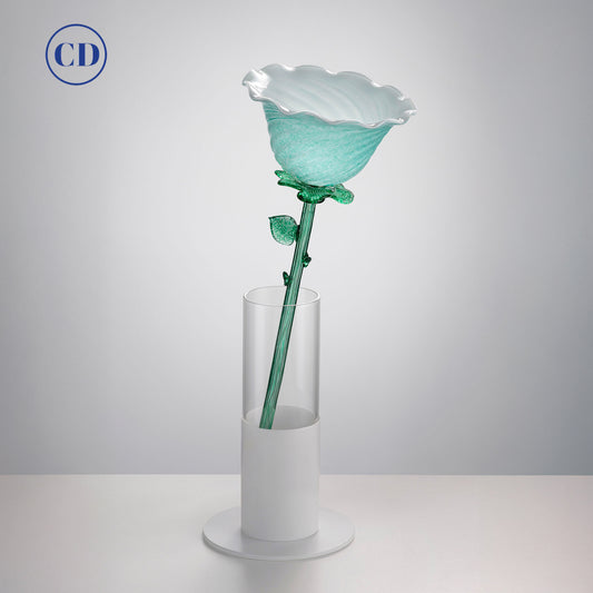 Italian Design Modern Aquamarine Green Art Glass Lit Flower Vase/Table Lamp