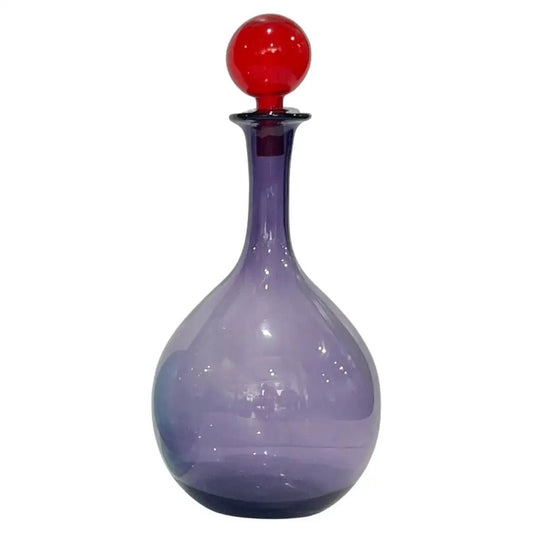 1980s Italian Bright Colorful Purple Ruby Red Murano Glass Tall Modern Bottle