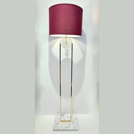 European Art Deco Style Minimalist Crystal Murano Glass Brass Marble Floor Lamp