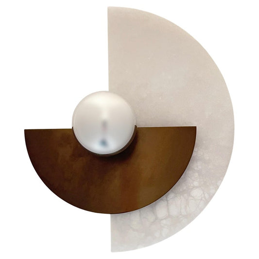 Bespoke Art Deco Style Half Moon Rotating Bronze Sconce in Alabaster