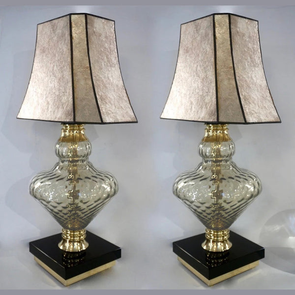 1980 Italian Vintage Pair of Smoked Murano Glass Lamps with Black