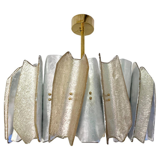 Italian Post Modern Amber Gold Silver Murano Glass Round Graphic Chandelier