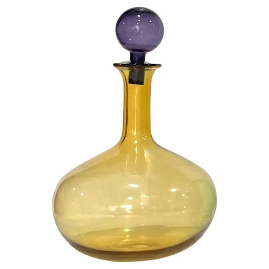 1980s Italian Tall Bright Colorful Amber Gold Purple Murano Glass Modern Bottle