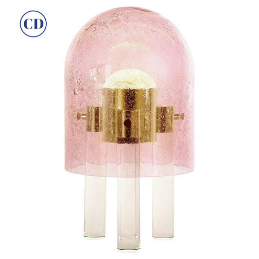 Wireless Italian Dimmable Pink Murano Glass Space Age Gold Brass Table Lamp