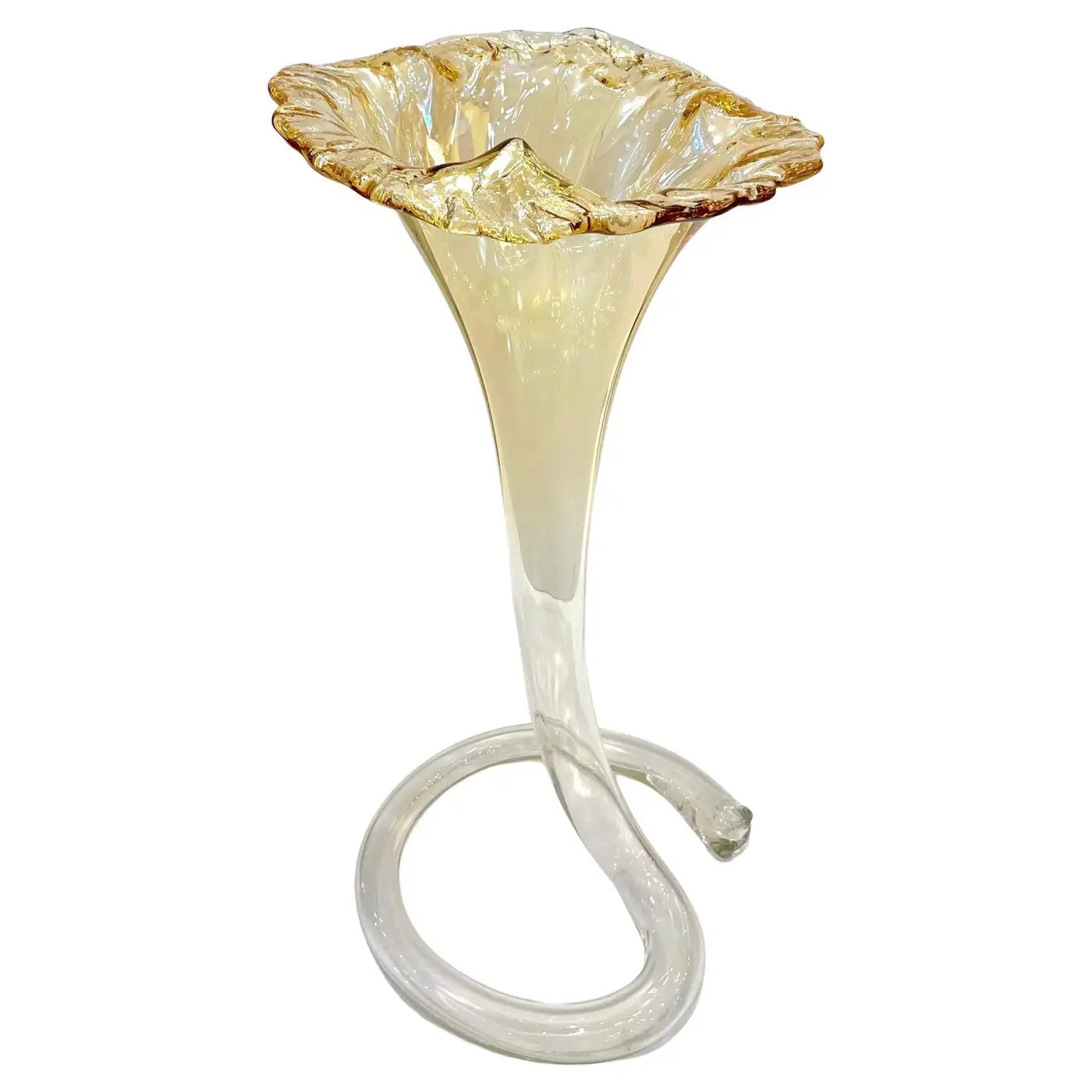 1940s Antique Italian Art Deco Amber Gold Crystal Murano Glass Tall Lily Vase