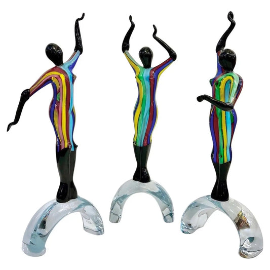 1980s Italian Colorful Murano Glass Set 3 Ballet Dancers for Cosulich Interiors