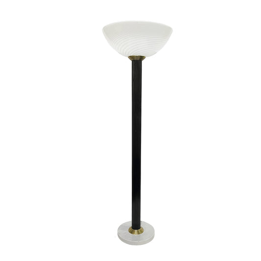 1950s Antique Art Deco Design White Murano Glass Black Lacquered Wood Floor Lamp