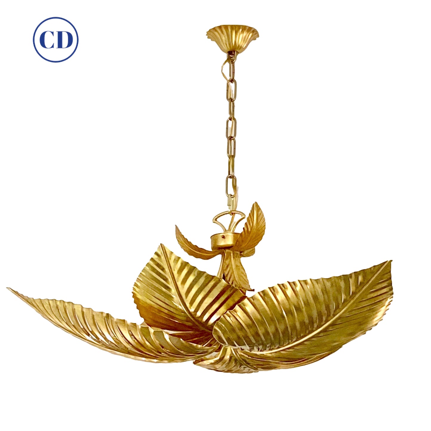 Contemporary Italian Art Deco Design Hand Made Gold Metal Tiered Leaf Chandelier