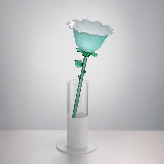 Italian Design Modern Aquamarine Green Art Glass Lit Flower Vase/Table Lamp