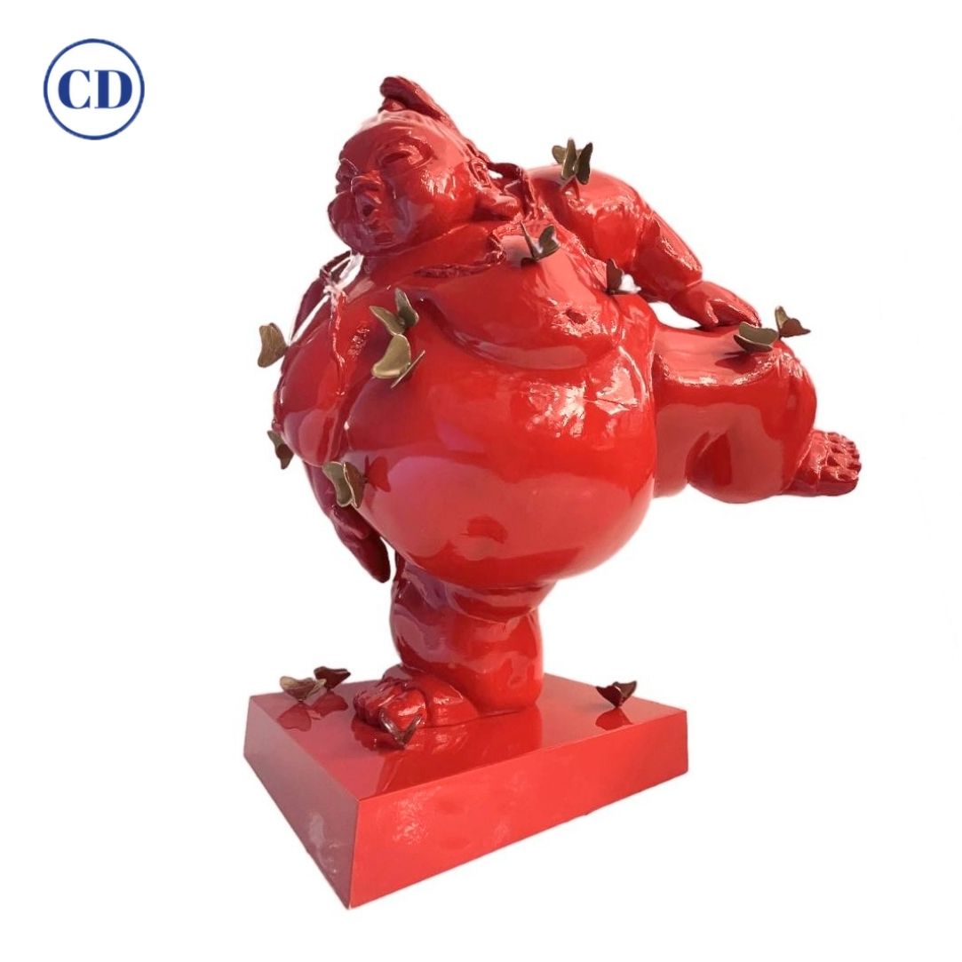 Contemporary Italian Paradox Resin Sculpture of Sumo Wrestler with Butterflies