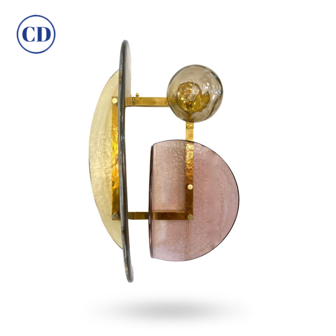 Contemporary Italian Mauve Plum Amber Murano Glass Post-Modern Gold Brass Sconce
