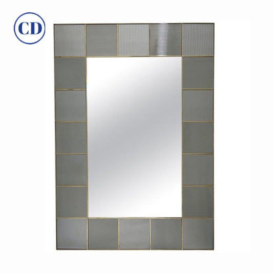 Custom Italian Art Deco Silver Gray Murano Glass Geometric Tile Brass Mirror