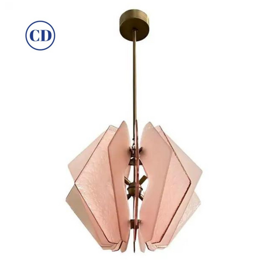 Contemporary Italian Rose Pink Textured Murano Glass Bronze Pendant/Chandelier