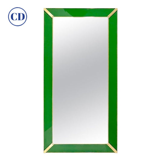 Contemporary Italian Minimalist Design Green Glass Mirror with Brass Accents