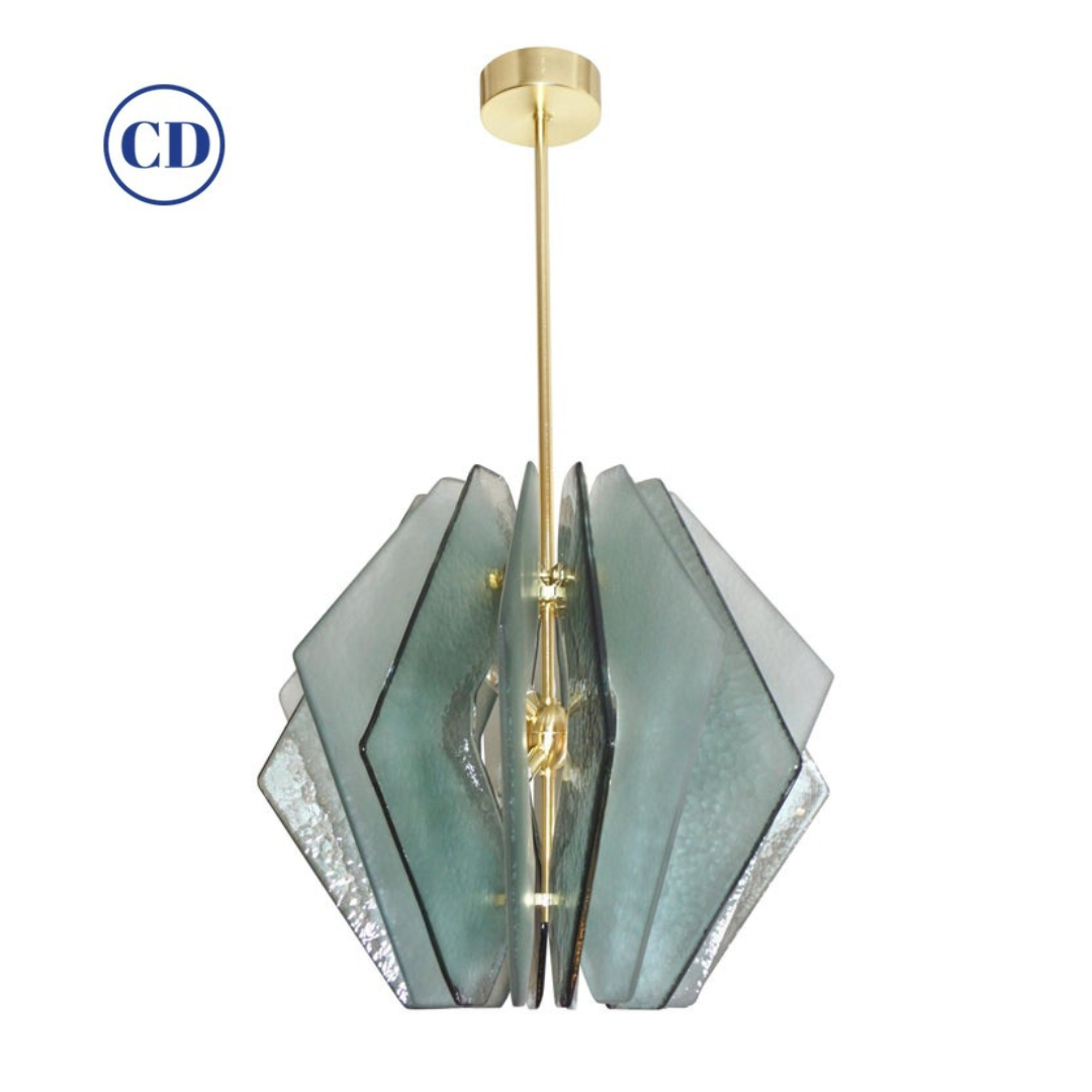 Contemporary Italian Aqua Blue Green Textured Murano Glass Pendant/Chandelier