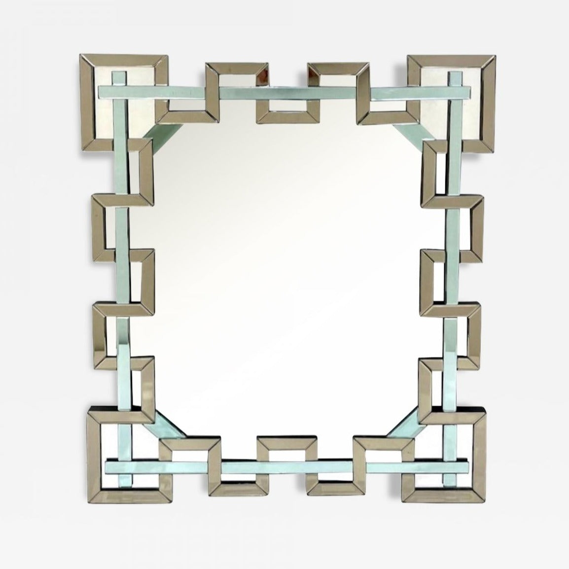 Contemporary Italian Geometric Murano Glass Mirror with Aqua Green Ribbon Decor