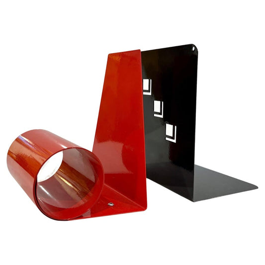 1970s Italian Vintage Red & Black Lacquered Metal Post-Modern Geometric Bookends