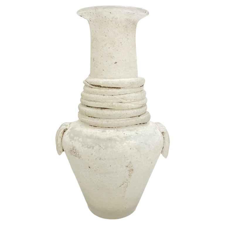 Cenedese 1950s Mid-Century Modern Italian White Scavo Murano Glass Round Vase