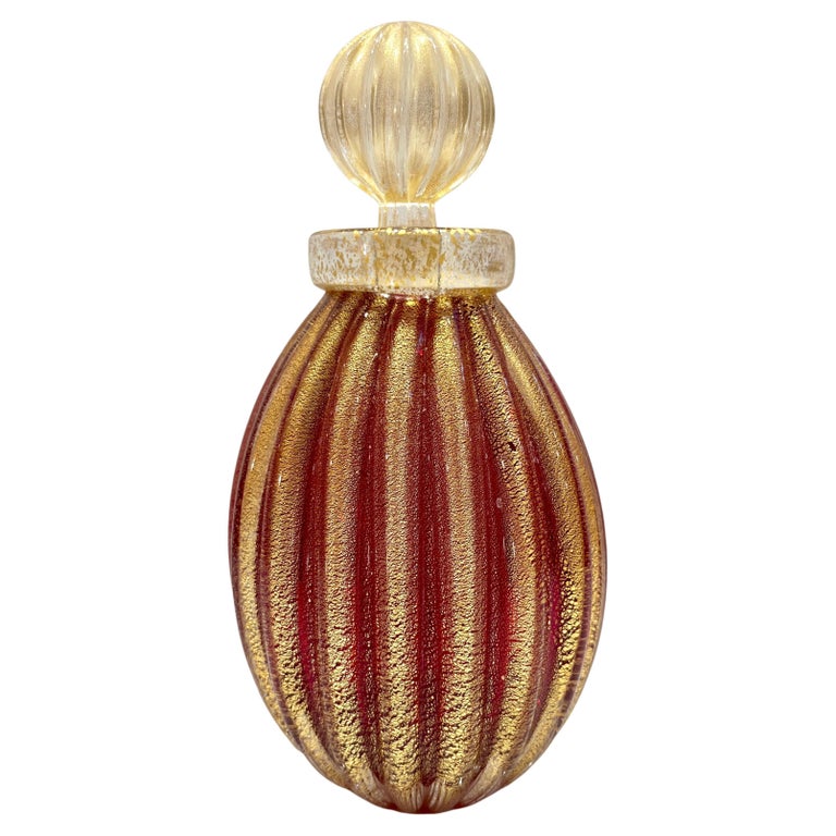 Alberto Donà 1970s Vintage Italian Crystal Gold Ruby Red Murano Glass Bottle