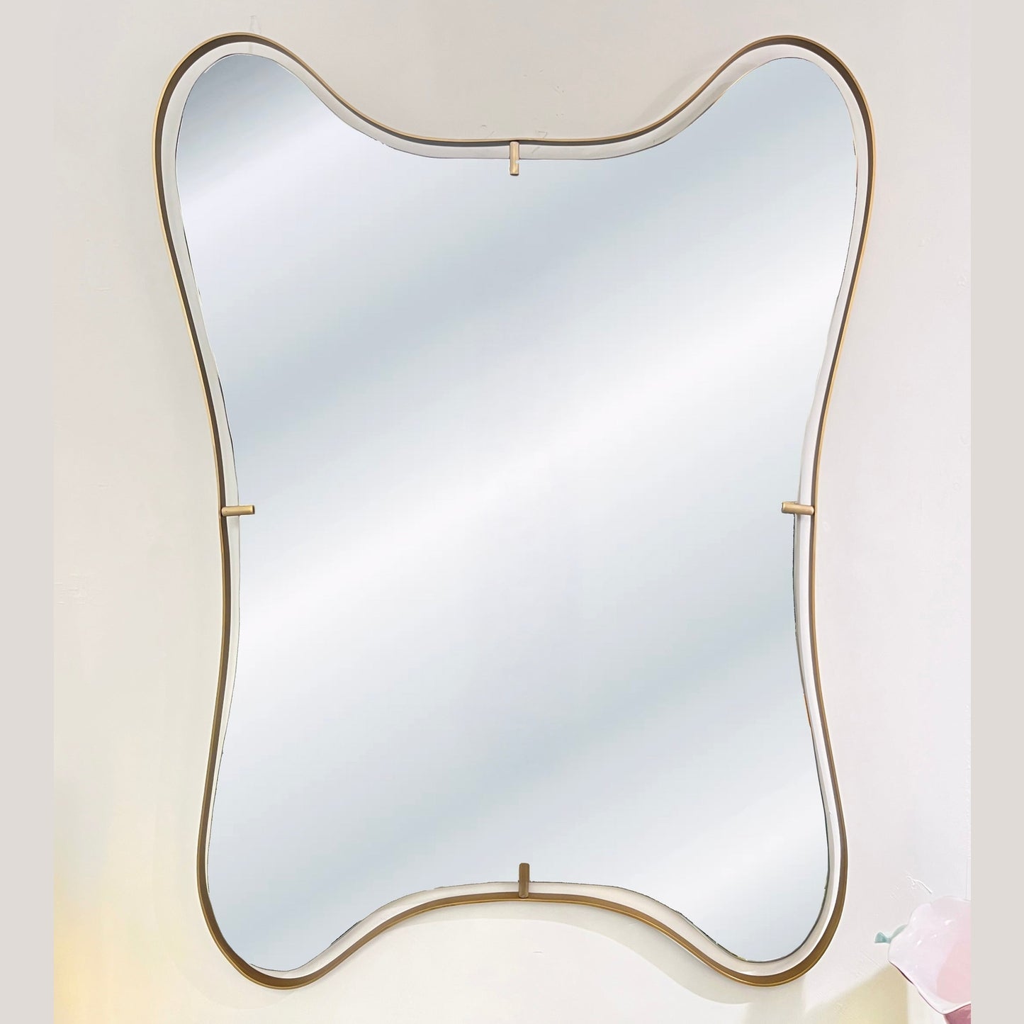 Modern Italian Minimalist Brass Mirror with Organic Asymmetric Curved Frame