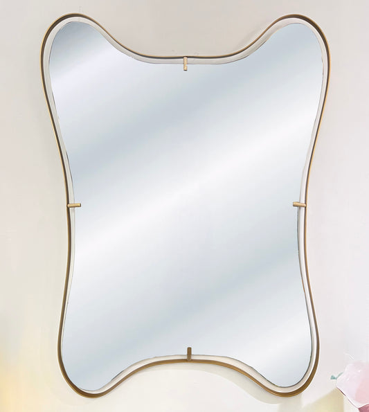 Modern Italian Minimalist Brass Mirror with Organic Asymmetric Curved Frame