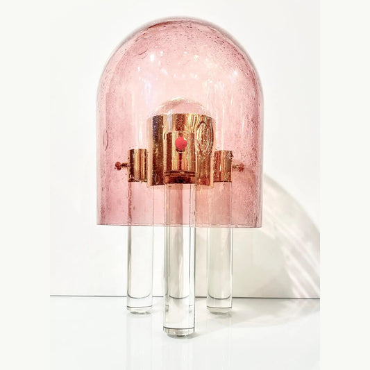 Wireless Italian Dimmable Pink Murano Glass Space Age Gold Brass Table Lamp