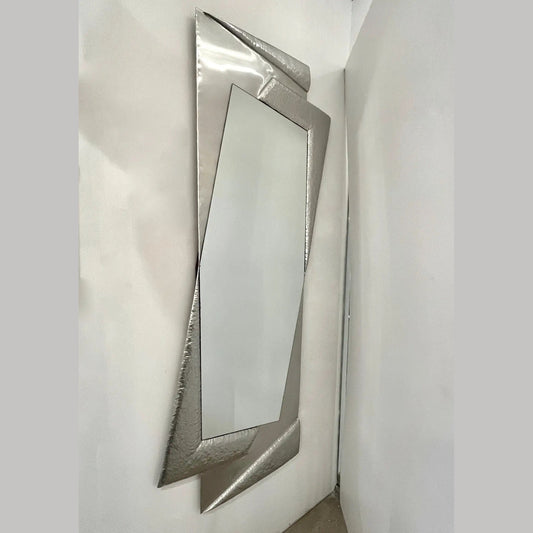 1970s Italian Vintage Post Modern Minimalist Design Aluminum Full Length Mirror