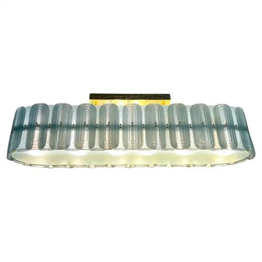 Italian Fontana Arte Style Pearl Aqua Blue Murano Glass Oval Brass Chandelier