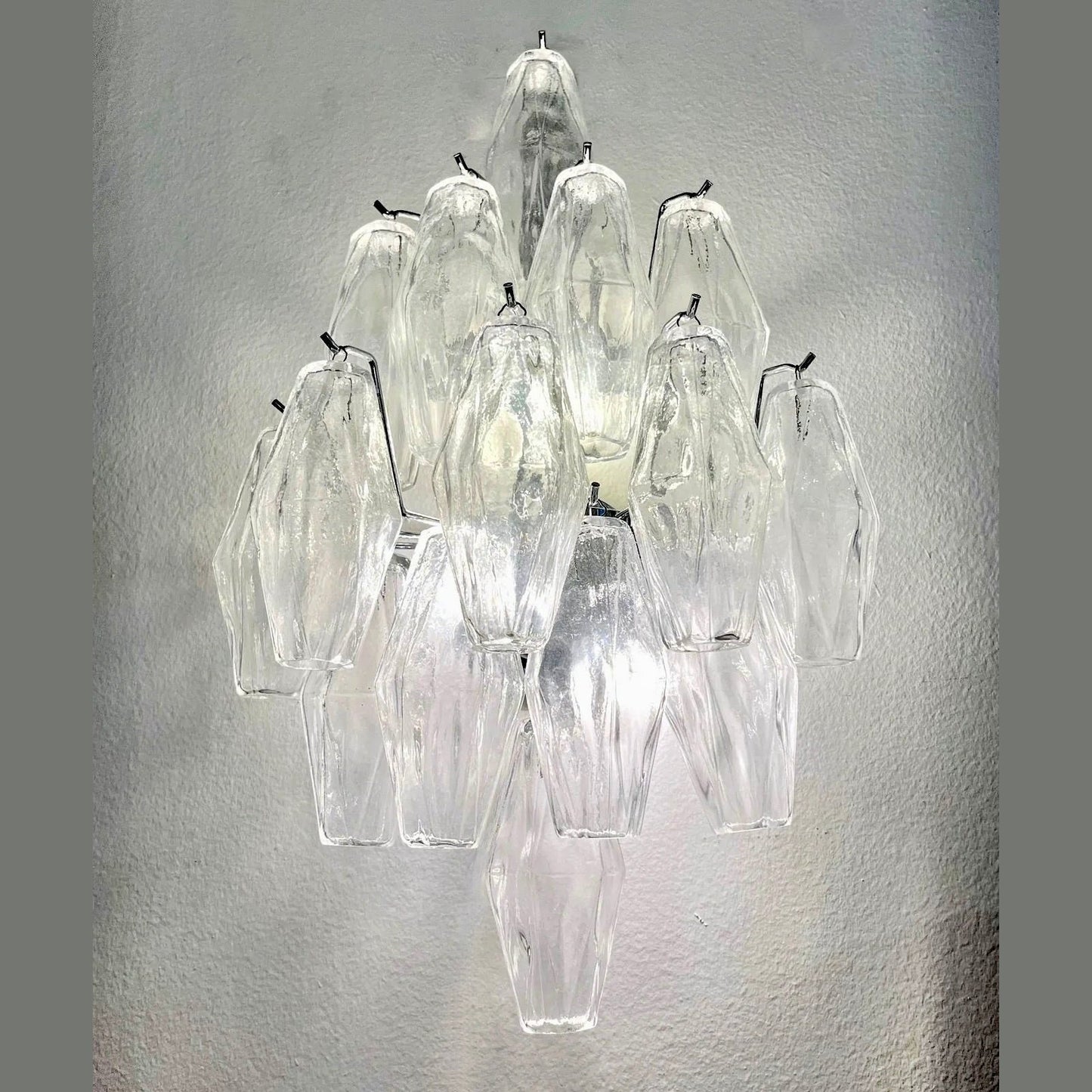 Contemporary Italian Poliedri Crystal Clear Murano Glass Multi-Tier Wall Lights