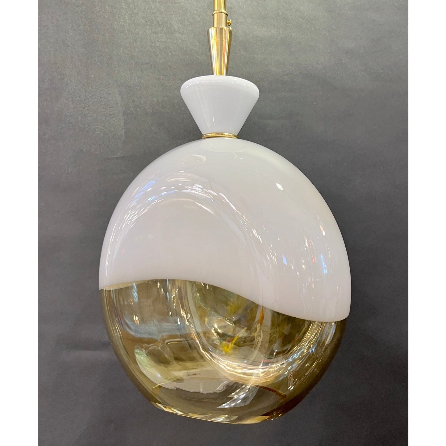 Bespoke Italian Organic Amber White Flat Spheroid Murano Glass Pendant Light